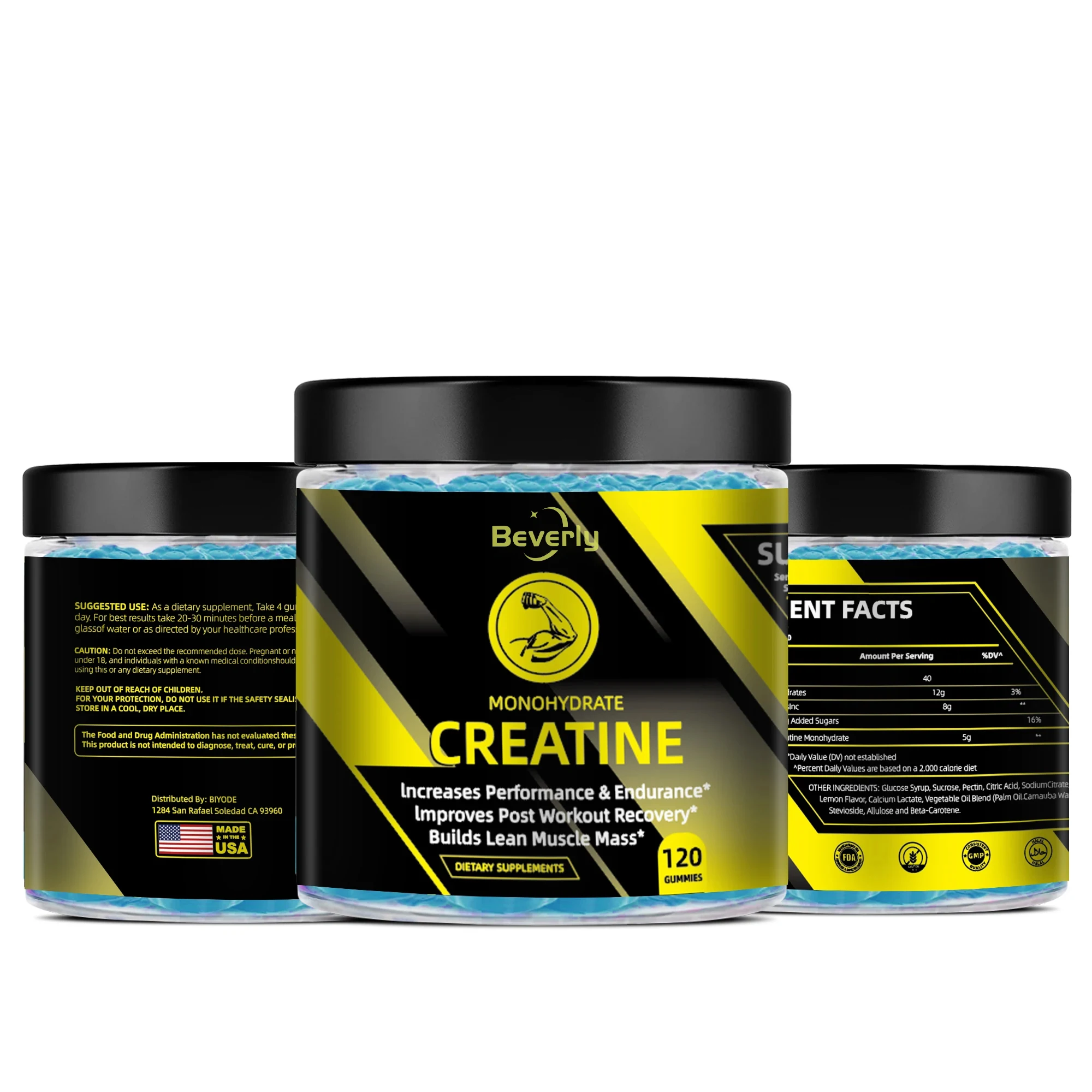 Beverly Creatine Monohydrate Gummy Candy Adult Energy Supplement for Muscle Growth Effective Formula Sugar-Free Vegan ISO
