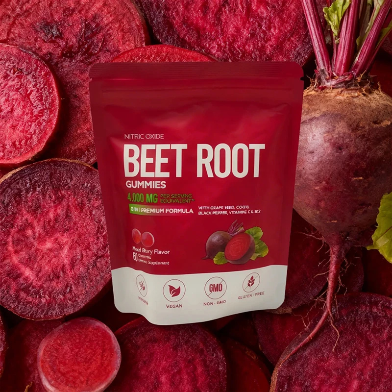 Factory Supply Adult Beet Root Gummies with CoQ10 | Heart Energy & Immune Support | Chewable Vitamin Supplement 2 Gummies Daily