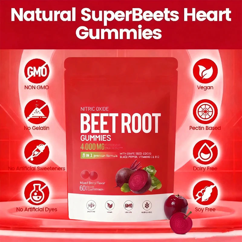 Factory Supply Adult Beet Root Gummies with CoQ10 | Heart Energy & Immune Support | Chewable Vitamin Supplement 2 Gummies Daily