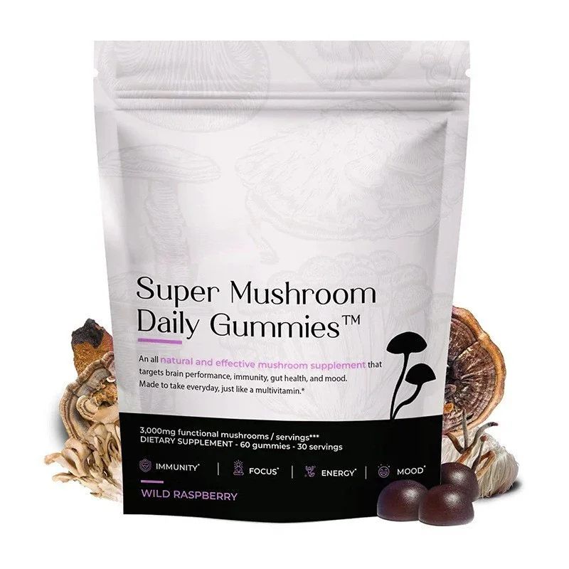 Customized Lion's Mane Mushroom Gummies 60 Count Energy-Boosting Pellet Multivitamin Supplements Natural Extract for Adults