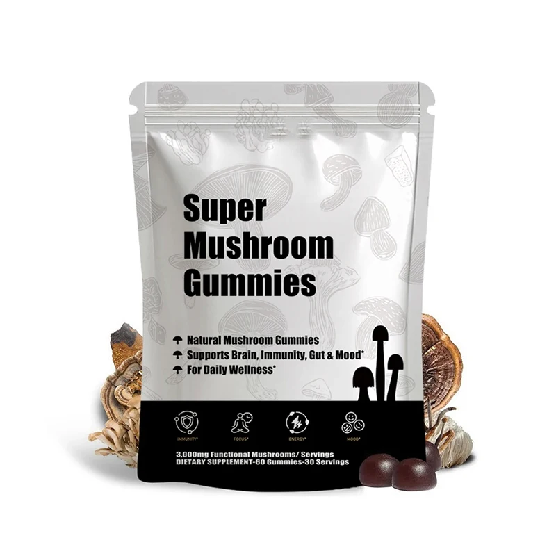 Customized Lion's Mane Mushroom Gummies 60 Count Energy-Boosting Pellet Multivitamin Supplements Natural Extract for Adults