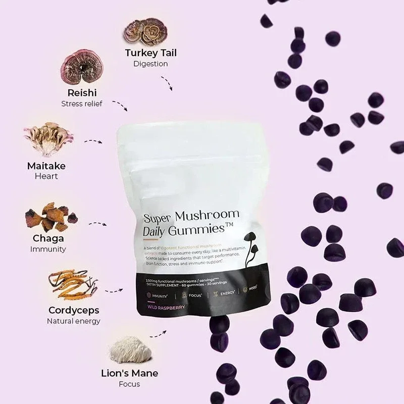 Customized Lion's Mane Mushroom Gummies 60 Count Energy-Boosting Pellet Multivitamin Supplements Natural Extract for Adults