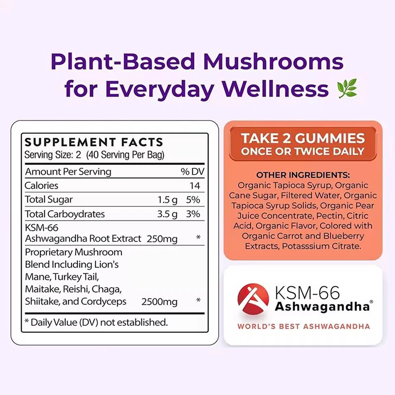 Perseek Adult Lion's Mane Mushroom Gummies 80 Count Energy-Boosting OEM Functional Gel Candy ISO 9001/HACCP Certified 2 Year