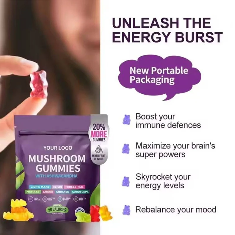 Perseek Adult Lion's Mane Mushroom Gummies 80 Count Energy-Boosting OEM Functional Gel Candy ISO 9001/HACCP Certified 2 Year