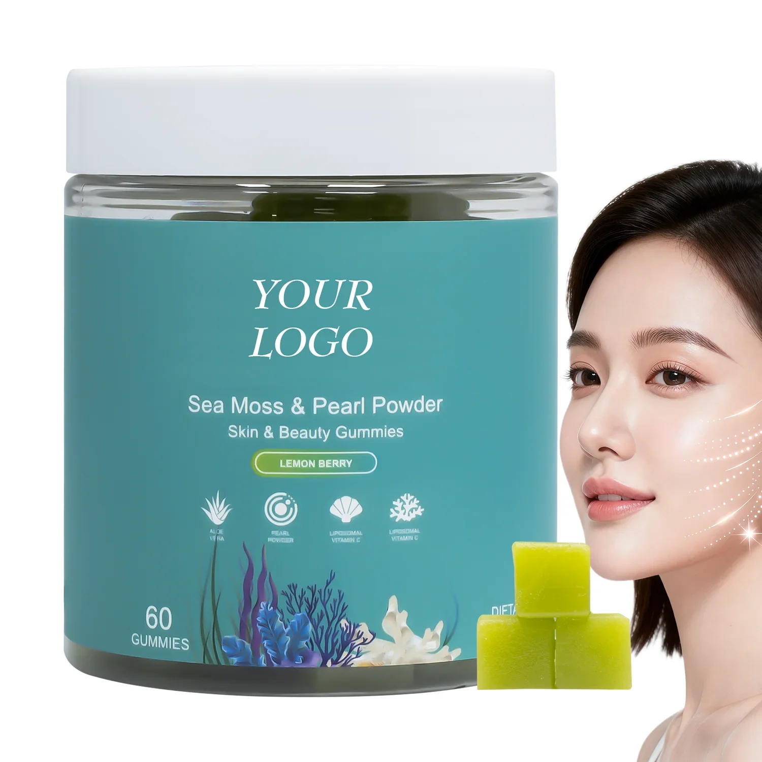 Perseek Pearl Powder Glow Gummy Candy with Vitamin C Aloe Vera and Sea Moss Natural Ingredients for Adult Healthy Glow