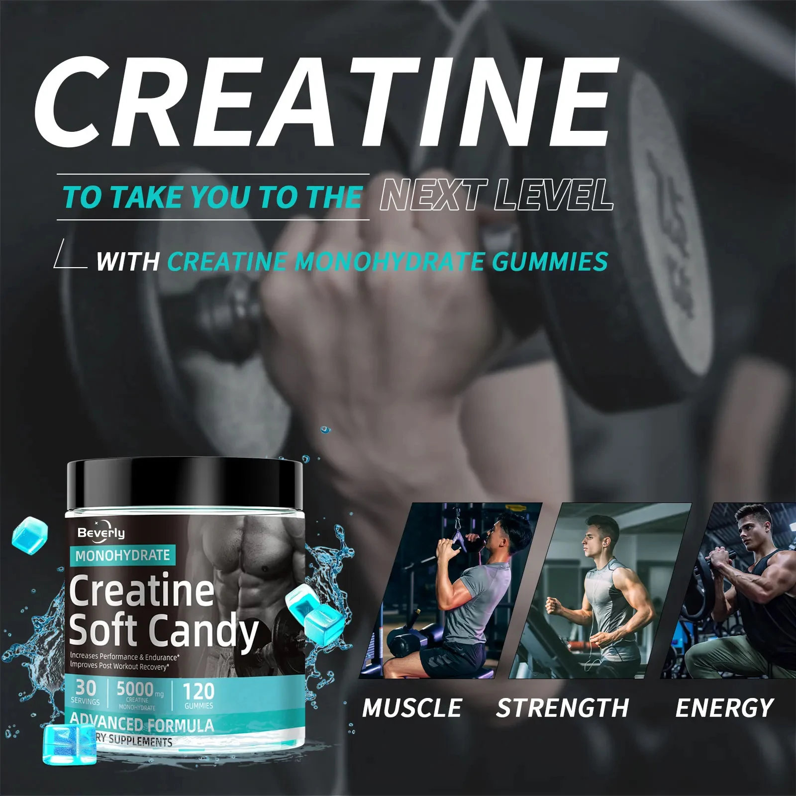 Creatine Monohydrate Gummies 5000mg for Adults Chewable Muscle Strength & Energy Management 120 Count