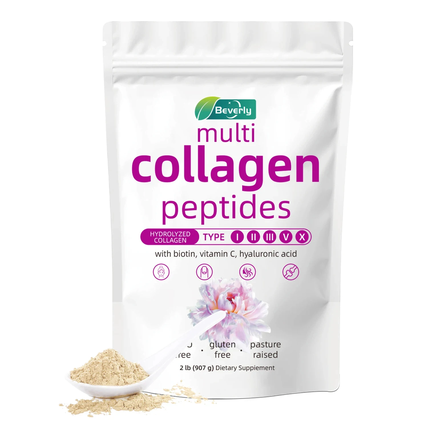 Wholesale Multi Collagen Peptides Powder Biotin Vitamin C Hyaluronic Acid Plant-Based Formula Adult Skin Brightening OEM ODM