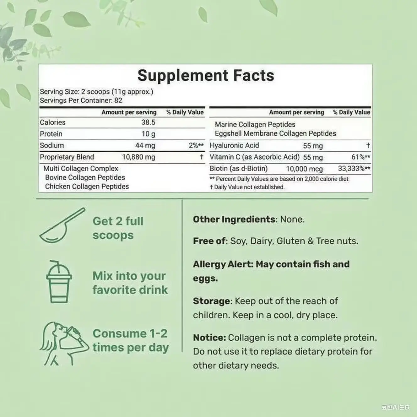 Wholesale Multi Collagen Peptides Powder Biotin Vitamin C Hyaluronic Acid Plant-Based Formula Adult Skin Brightening OEM ODM