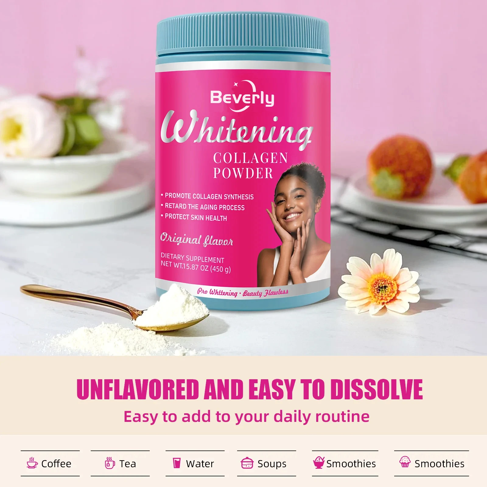 Wholesale Private Label Beauty Health Supplements Skin Whitening Collagen Powder 1 Scoop 450g Per Bag for Adults Not for
