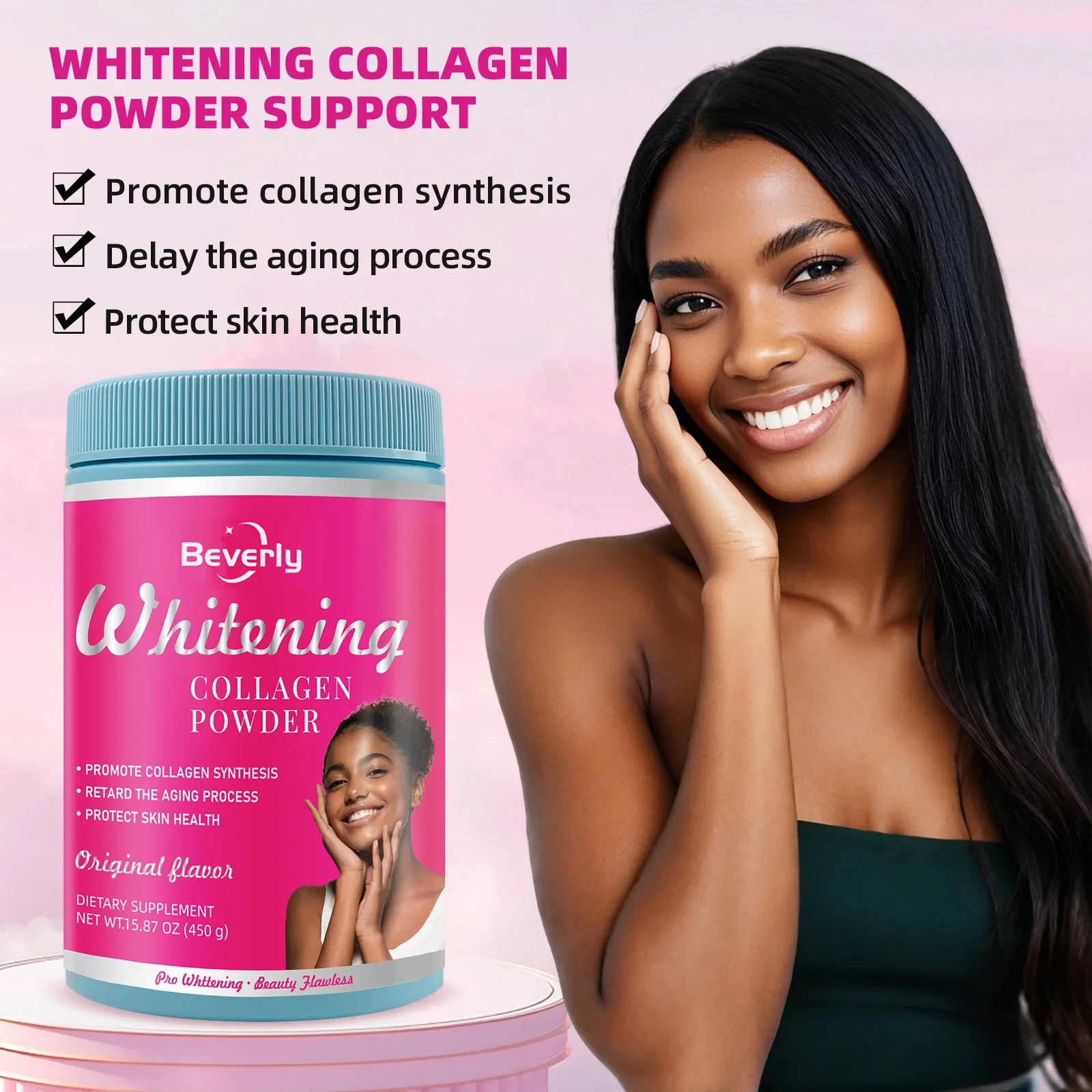 Wholesale Private Label Beauty Health Supplements Skin Whitening Collagen Powder 1 Scoop 450g Per Bag for Adults Not for
