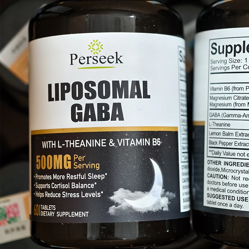 Perseek OEM Private Label GABA L-Theanine 500mg Tablets Sleep Energy Supplements Non-GMO ISO9001/HACCP Certified 60-count
