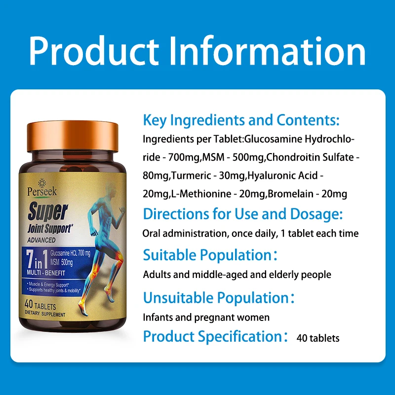Perseek OEM/ODM Glucosamine Chondroitin MSM Vegetarian Tablets for Adult Use Improved Bone Density Immune Support Customizable