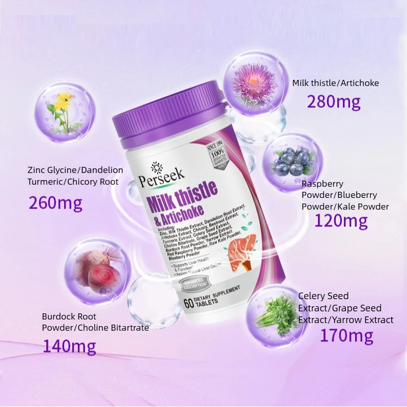 Perseek Liver Cleanse Detox Repair Milk Thistle (200mg) Dandelion (100mg) Artichoke (80mg) & 15 Nutrients 60 Tablets-Adult Use