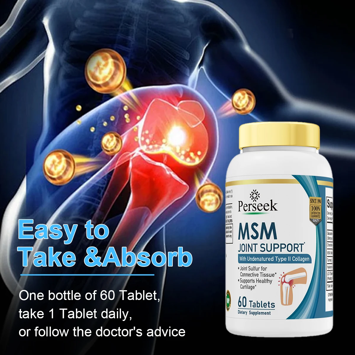 Perseek Private Label Glucosamine MSM Chondroitin Sulfate Joint Supplements Tablets for Adults Not for Teenagers Pregnant Women