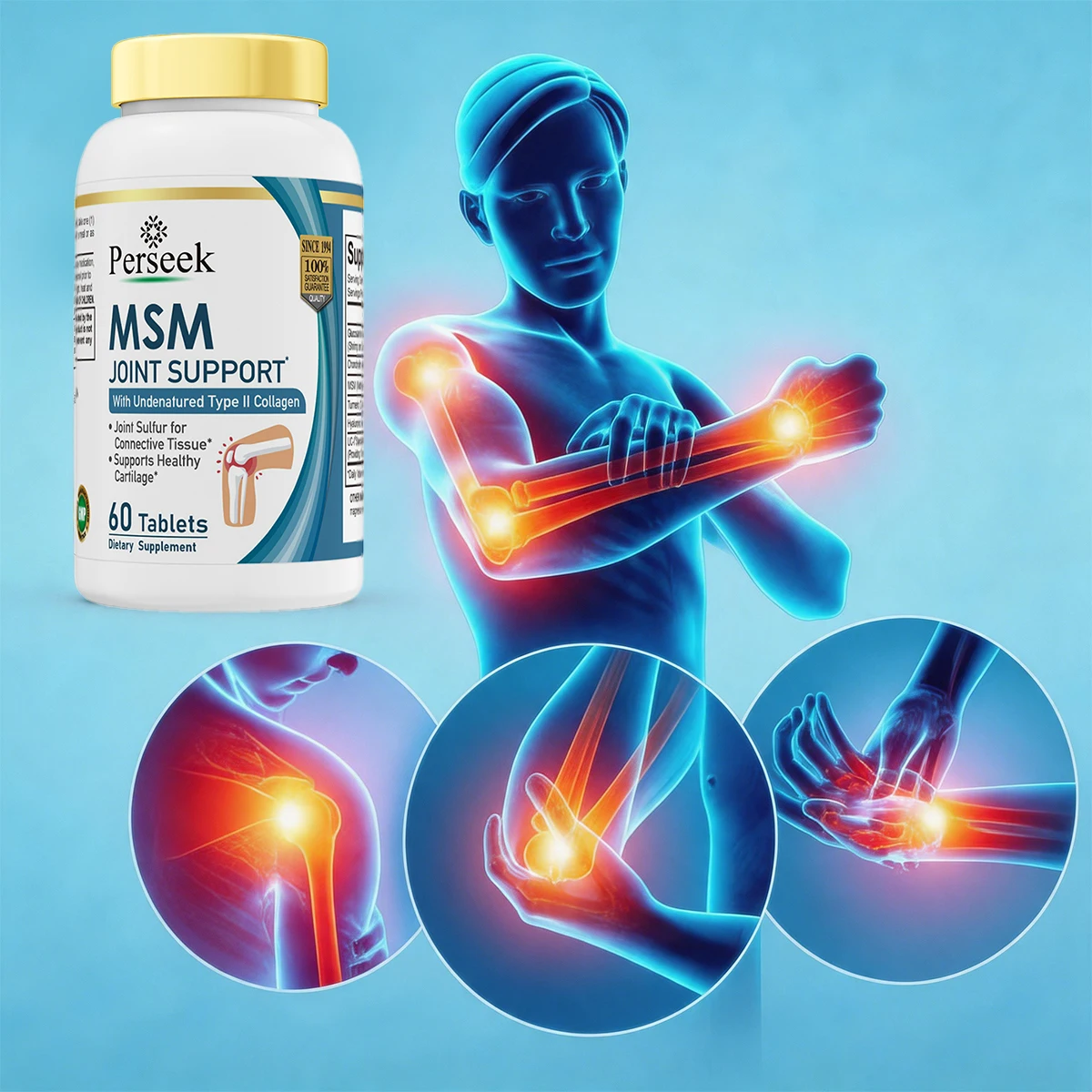 Perseek Private Label Glucosamine MSM Chondroitin Sulfate Joint Supplements Tablets for Adults Not for Teenagers Pregnant Women
