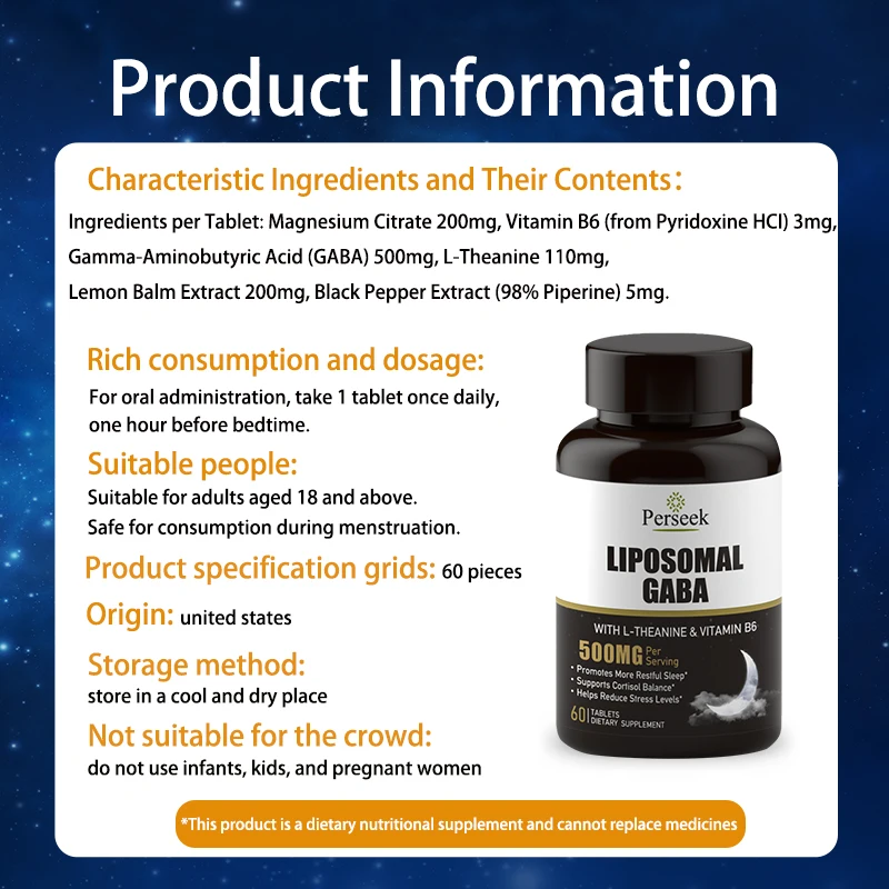 Perseek Natural Sleep Aids Supplement L-Theanine 110mg GABA 500mg Magnesium Citrate Tablets Adults/Middle-Aged Elderly-Memory