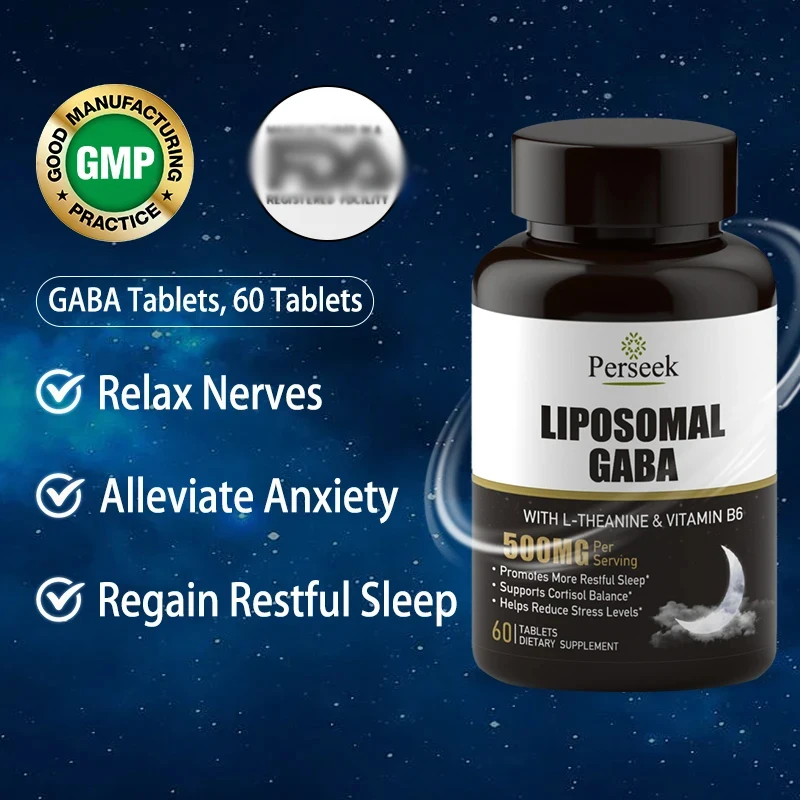 Perseek Natural Sleep Aids Supplement L-Theanine 110mg GABA 500mg Magnesium Citrate Tablets Adults/Middle-Aged Elderly-Memory