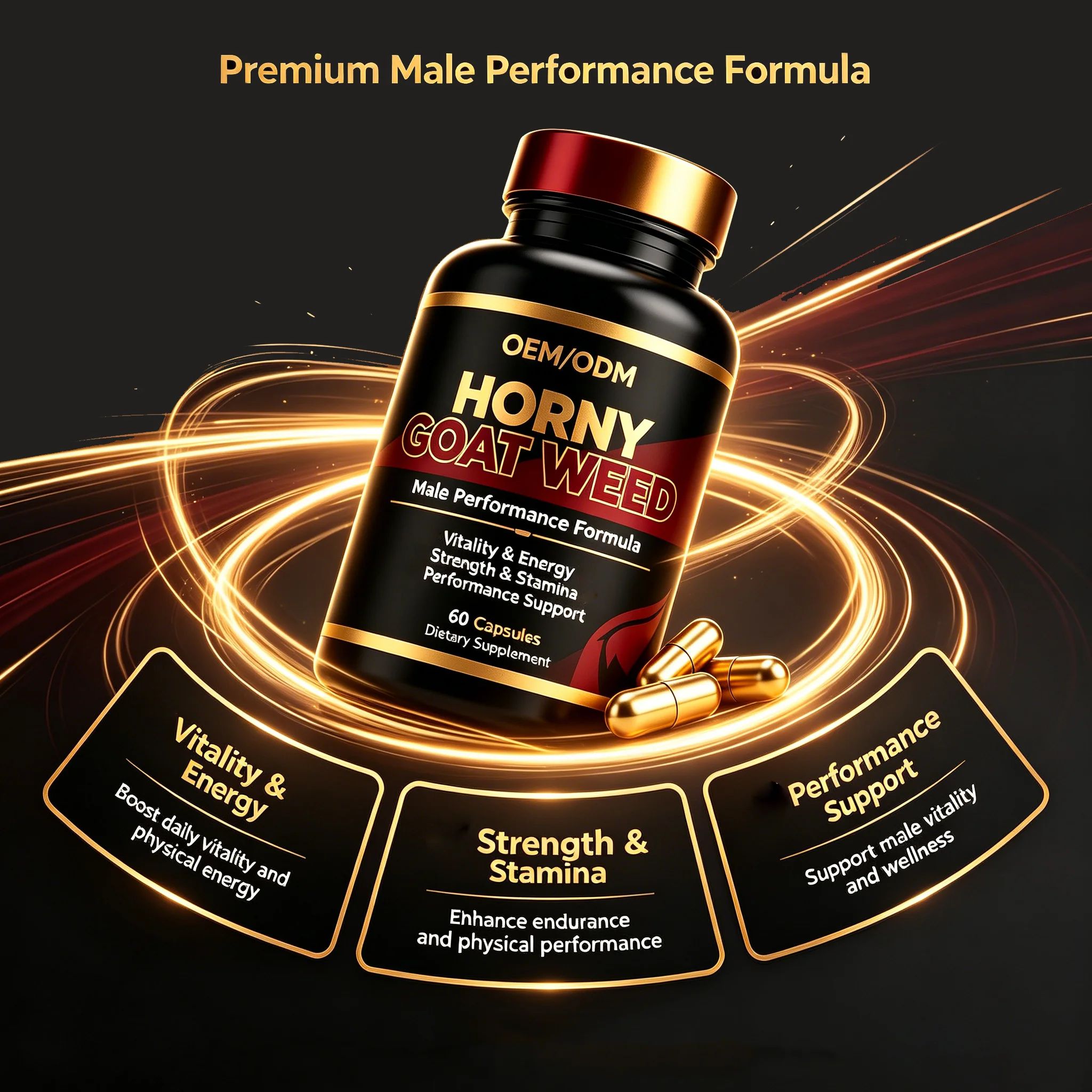 OEM Horny Goat Weed Capsules with Saw Palmetto Ginseng Extra Strength Herbal Supplemnts for Male Libido & Stamina Support