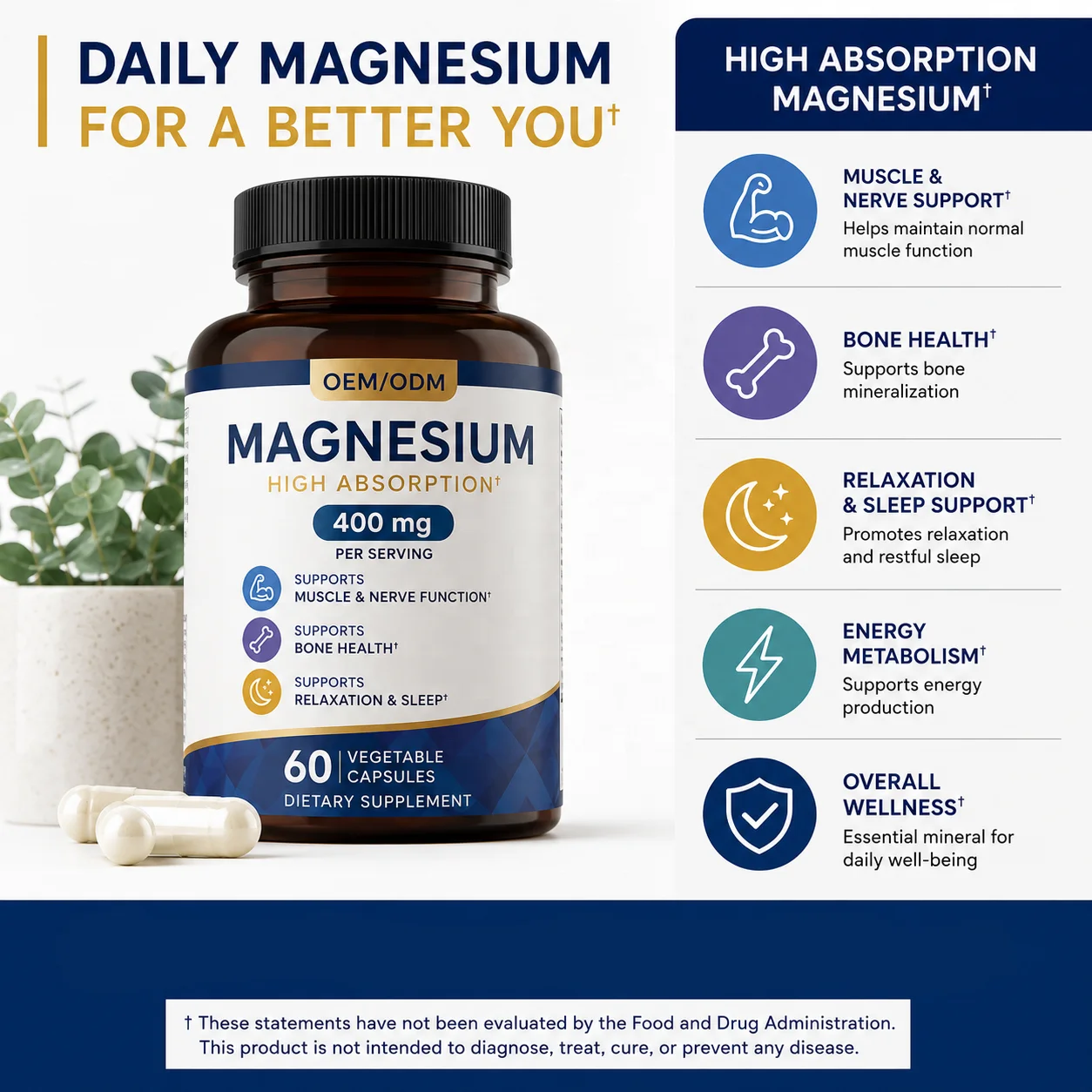 OEM Healthcare Supplements Support Nerve Better Sleep Muscle Recovery Magnesium Capsules Custom Logo