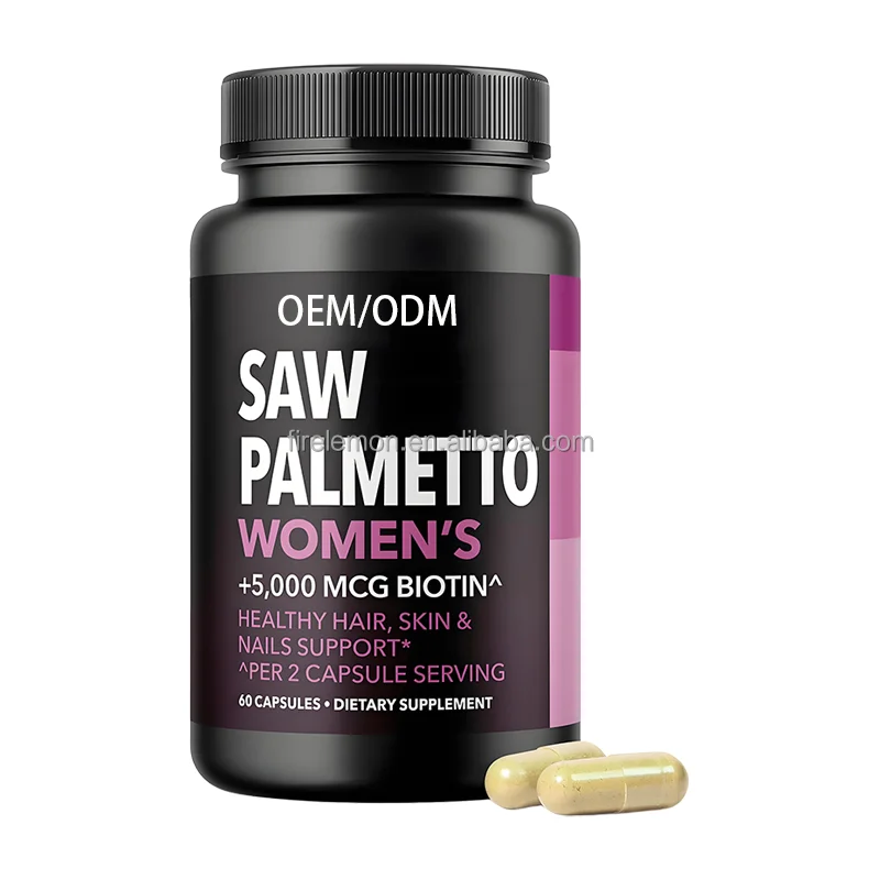OEM Saw Palmetto Extract Capsules for Female Regulate Hormone Balance Support Urinary Tract Health & Hair Growth