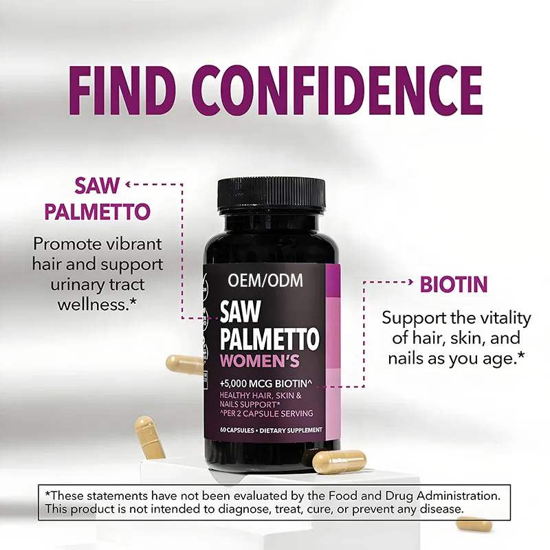 OEM Saw Palmetto Extract Capsules for Female Regulate Hormone Balance Support Urinary Tract Health & Hair Growth