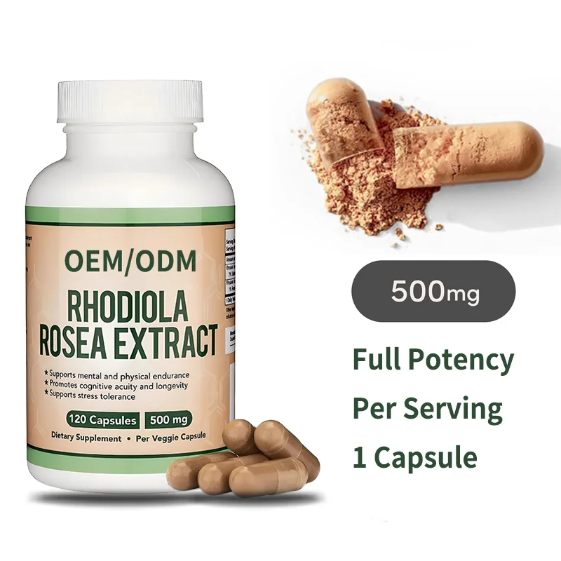 Fatigue Relief & Stamina Support Rhodiola Supplement 500mg Vegan Capsules in 120 Count OEM/ODM Service