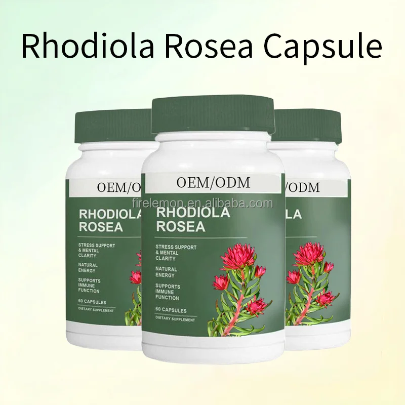 Custom Rhodiola Rosea Extract Rhodiola Herbal Capsules Support Relieves Stress & Enhances Mental Focus Dietary Supplement