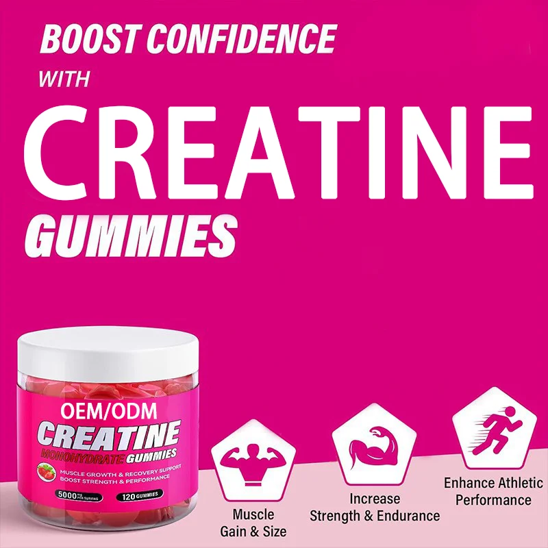 OEM ODM High Purity Creatine Monohydrate Gummies Adult Gym Supplement Enhanced Muscle Recovery Energy Booster Creatine Gummies