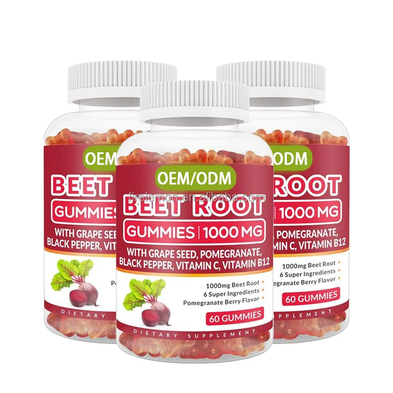 Private Label Custom Beetroot Gummies with Grape Seed Extract Herbal Supplement Boost Energy & Heart Health Dietary Supplement