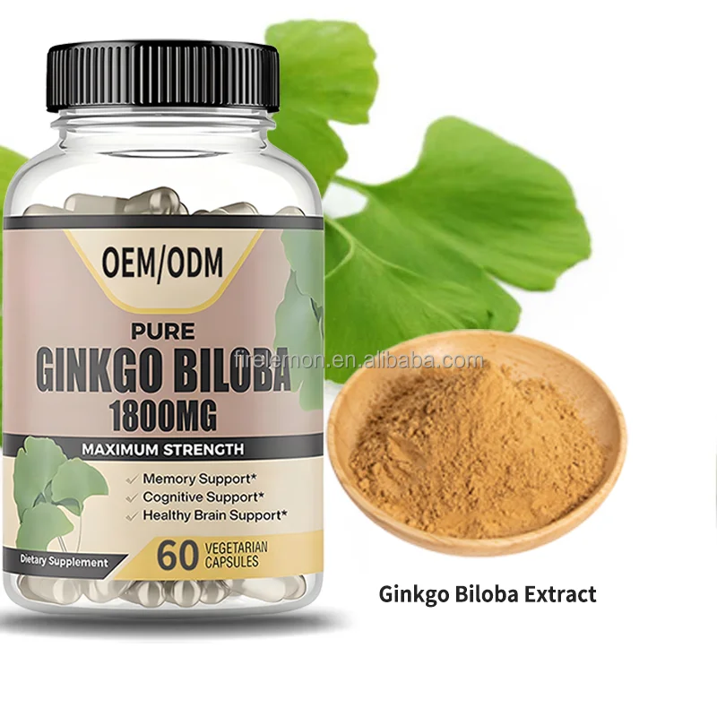OEM/ODM Ginkgo Biloba Supplements 1800 mg Extra Strength Supports Brain Function Memory Support Ginkgo Biloba Capsules