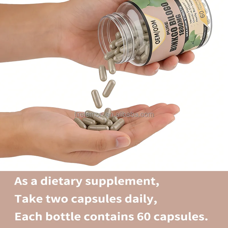 OEM/ODM Ginkgo Biloba Supplements 1800 mg Extra Strength Supports Brain Function Memory Support Ginkgo Biloba Capsules