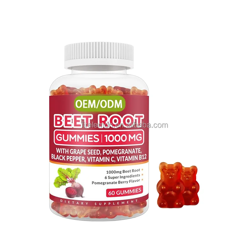 OEM Beetroot Gummies Sugar Free Chew Gummy with Grape Seeds Vitamin C Nitric Oxide Boosters for Men Women