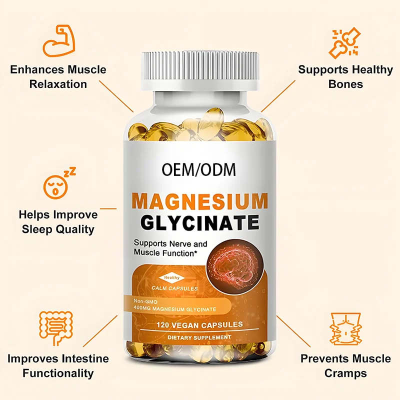 OEM Magnesium Glycinate Supplement Enhance Muscle Relaxation Support Calm Sleep Vitamins Softgel Soft Capsules for Adults