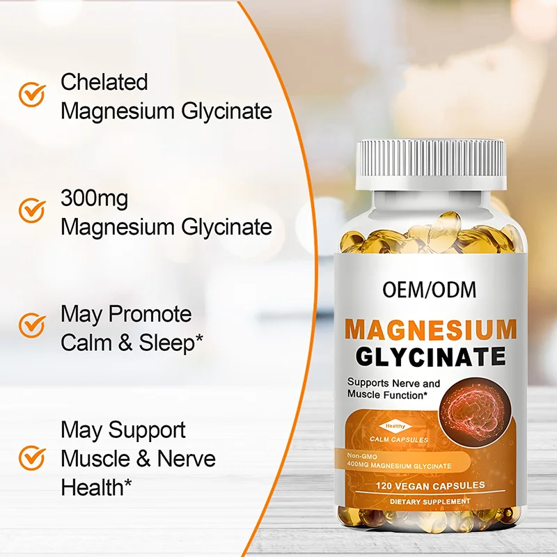 OEM Magnesium Glycinate Supplement Enhance Muscle Relaxation Support Calm Sleep Vitamins Softgel Soft Capsules for Adults
