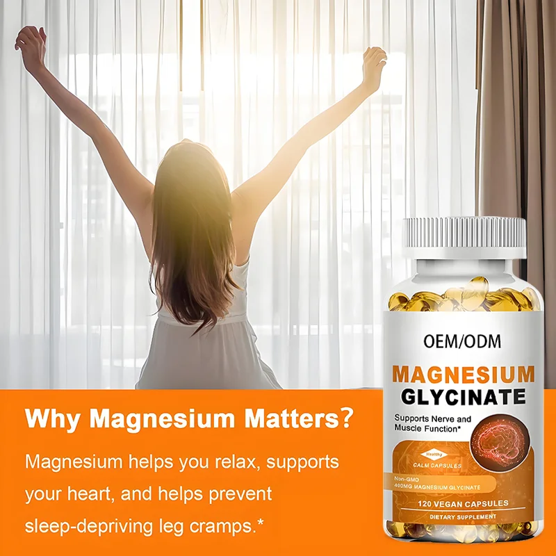 OEM Magnesium Glycinate Supplement Enhance Muscle Relaxation Support Calm Sleep Vitamins Softgel Soft Capsules for Adults