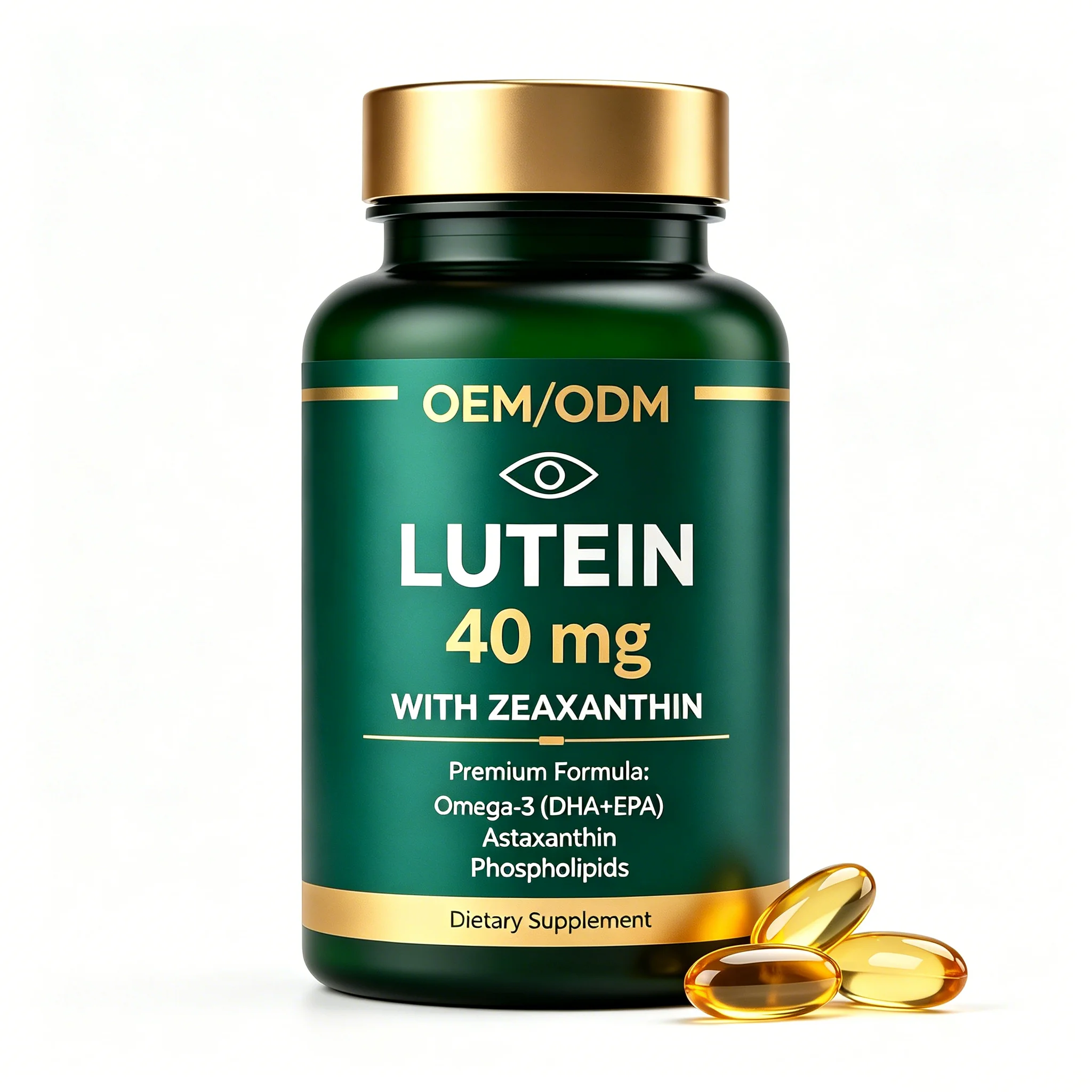 OEM Lutein Zeaxanthin Eye Supplement Softgels with Astaxanthin Omega-3 & Phospholipids Supports Eye Brain & Vision Health