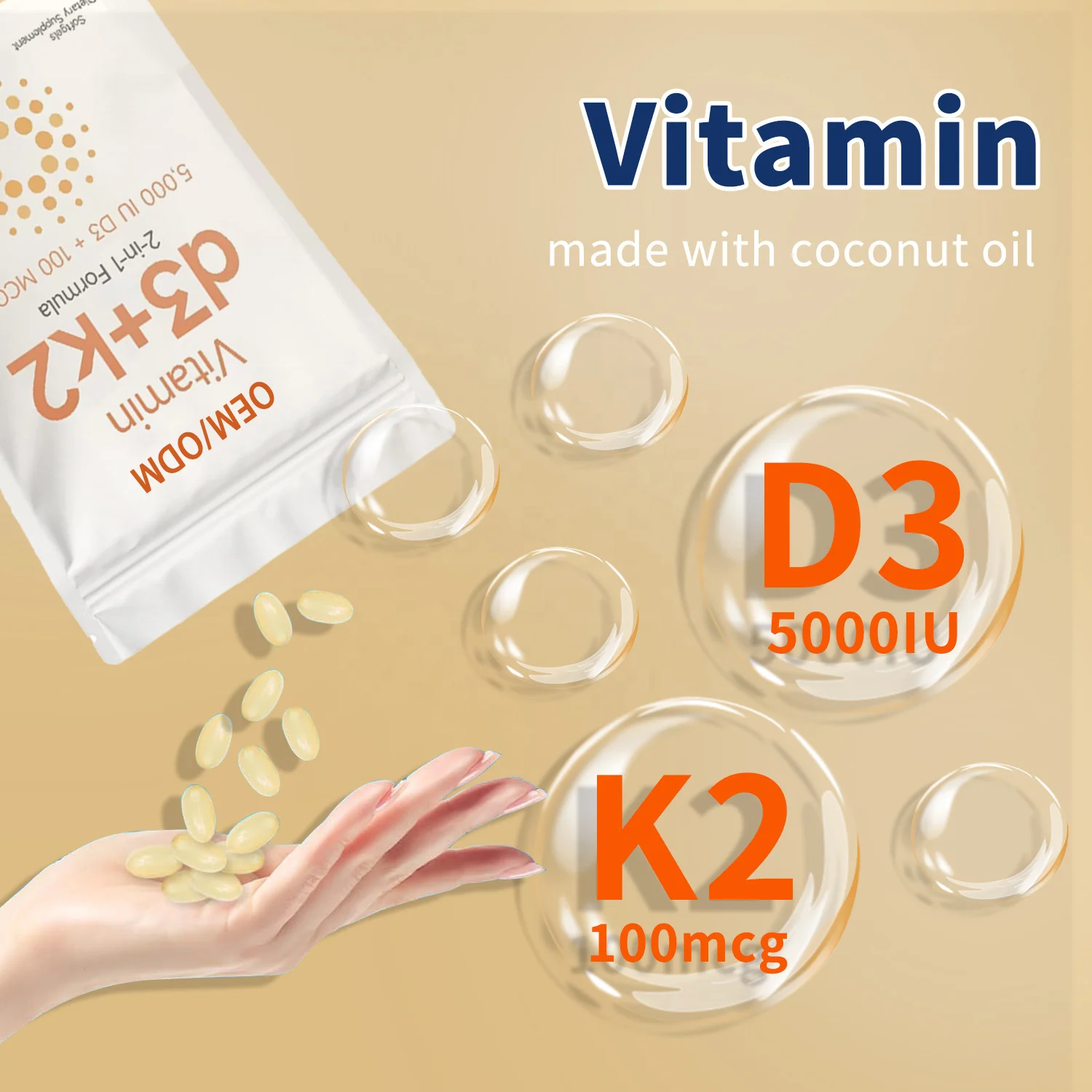 OEM Wholesale D2 K3 Softgels Supplement Vitamins and Minerals to Promote Calcium Absorption Dietary Supplement