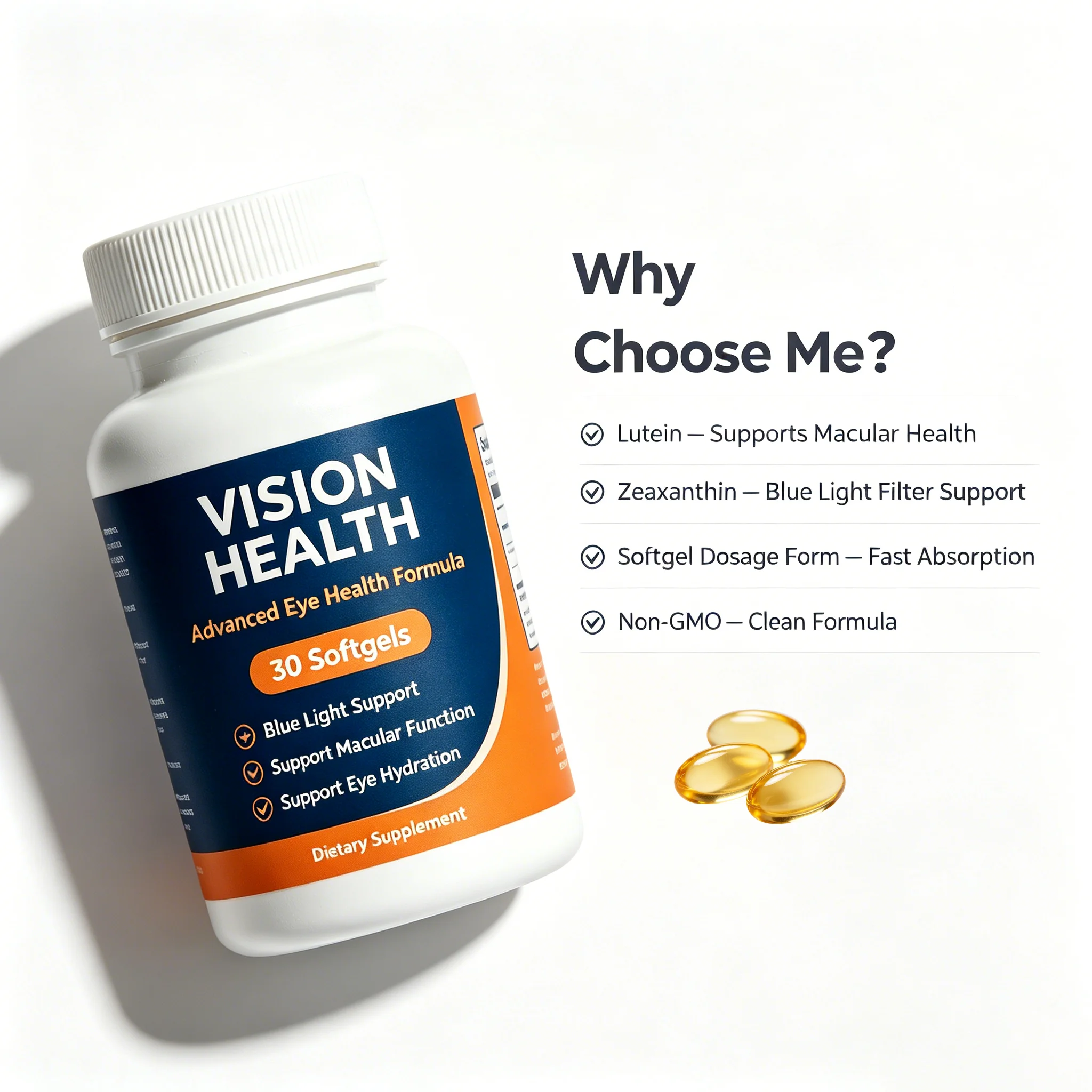 OEM Eye Supplement with Lutein & Zeaxanthin Softgels Supports Vision Health Care Everyday Eye Strain & Occasional Dry Eye