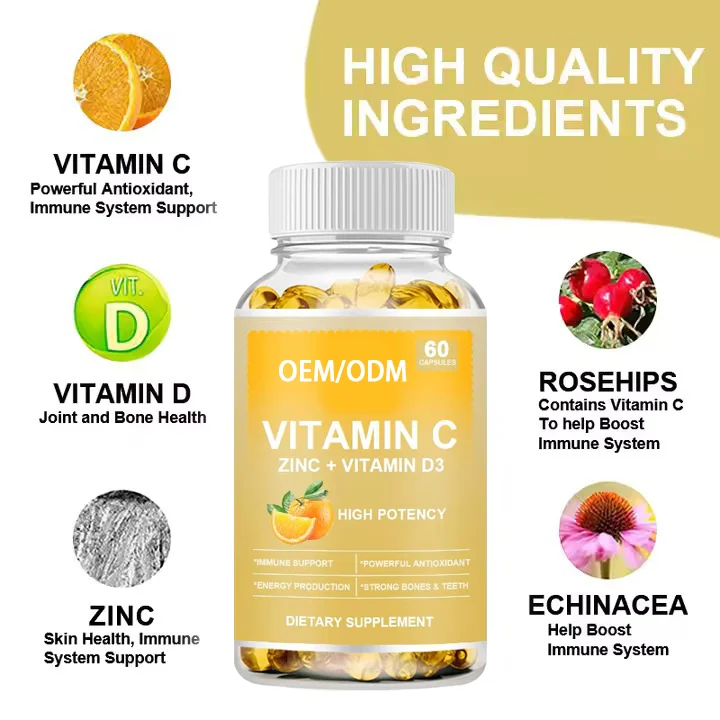 OEM ODM Food Supplement Booster Vitamin C Zinc Echinacea Soft Capsules Vitamin Softgel for Immune Support
