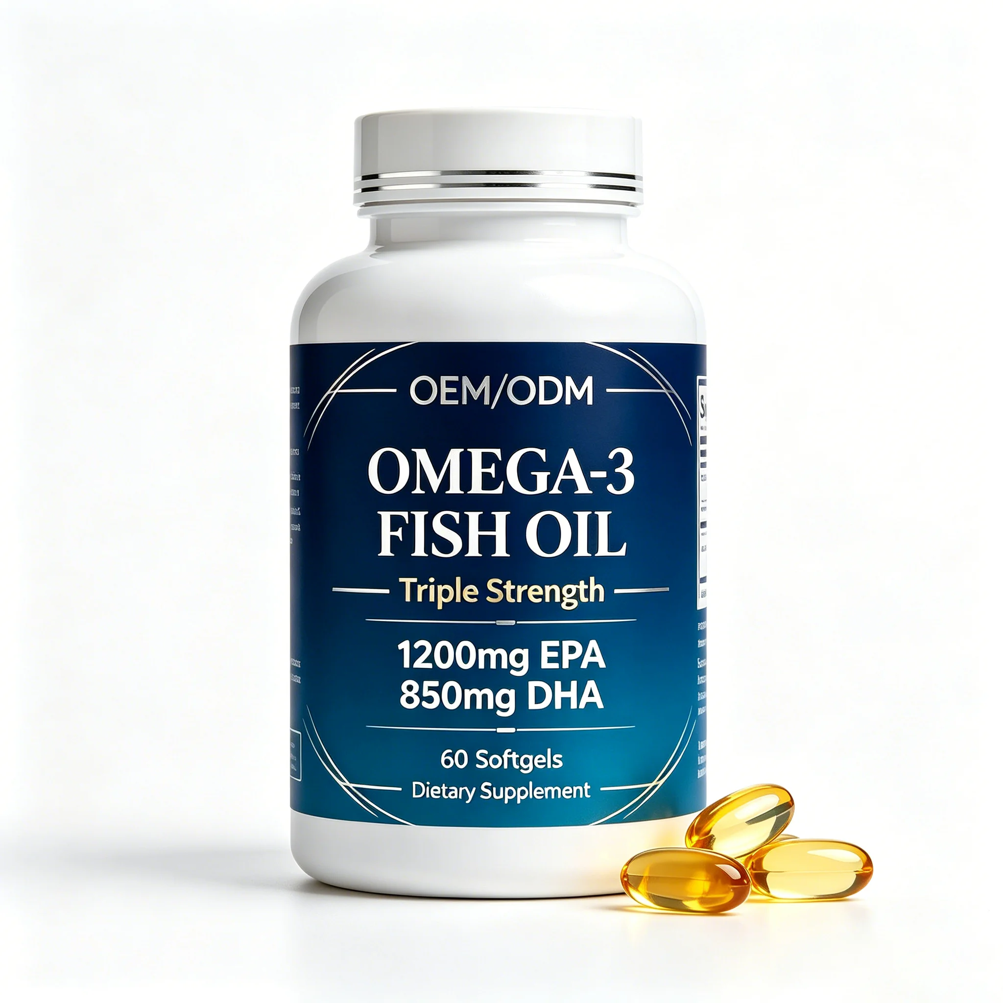 OEM Premium Omega-3 Fish Oil Soft Capsules Support Heart Brain Health EPA DHA 60 Softgels Dietary Supplement for Adults