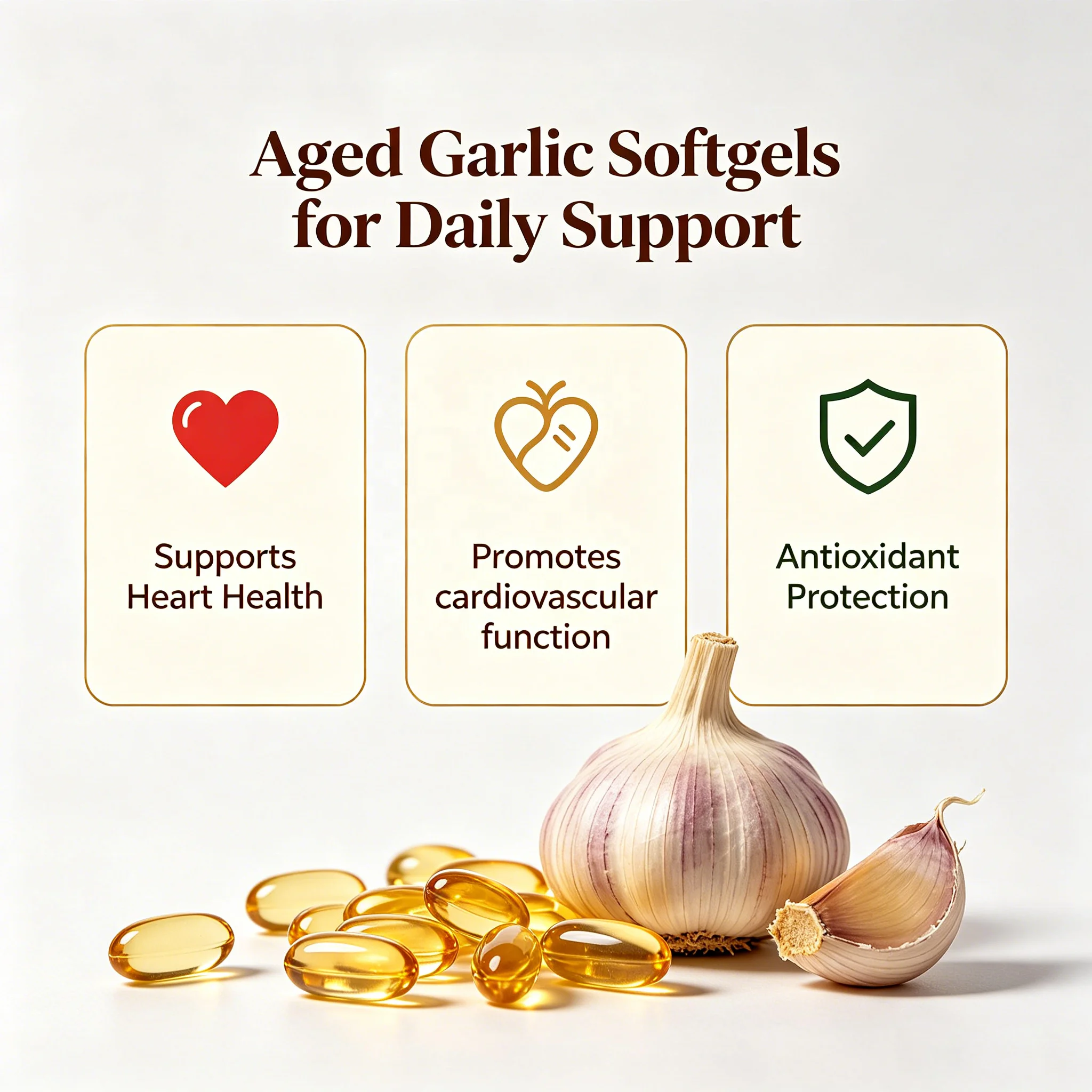 Factory Wholesale Natural Garlic Extract Odorless Aged Garlic Extract Softgels Heart & Immune Support OEM Available