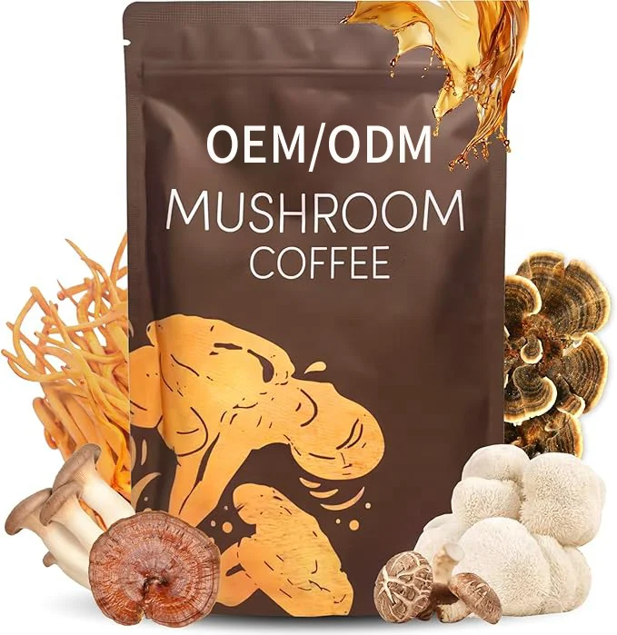 OEM Adaptogenic 6 Mushrooms Lion's Mane Reishi Blend Instant Coffee Powder for Mental Focus Immune Support Digestion
