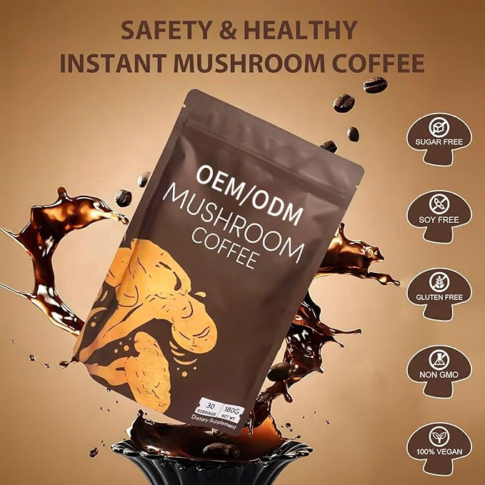 OEM Adaptogenic 6 Mushrooms Lion's Mane Reishi Blend Instant Coffee Powder for Mental Focus Immune Support Digestion