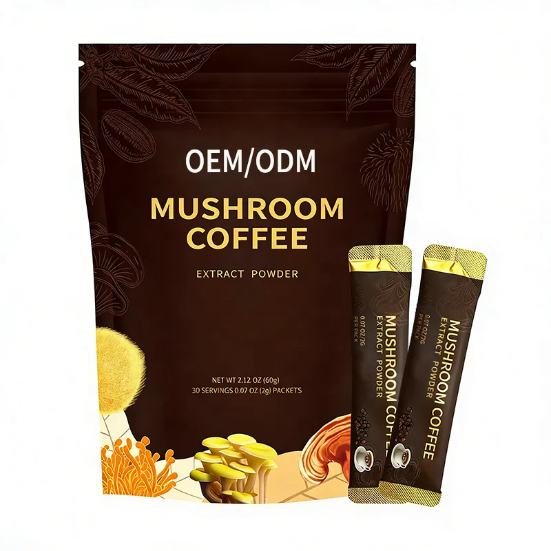OEM Premium Mushroom Blend Coffee Powder Instant Coffee with Lion's Mane Reishi GMP Certified for Energy & Fatigue Reduction