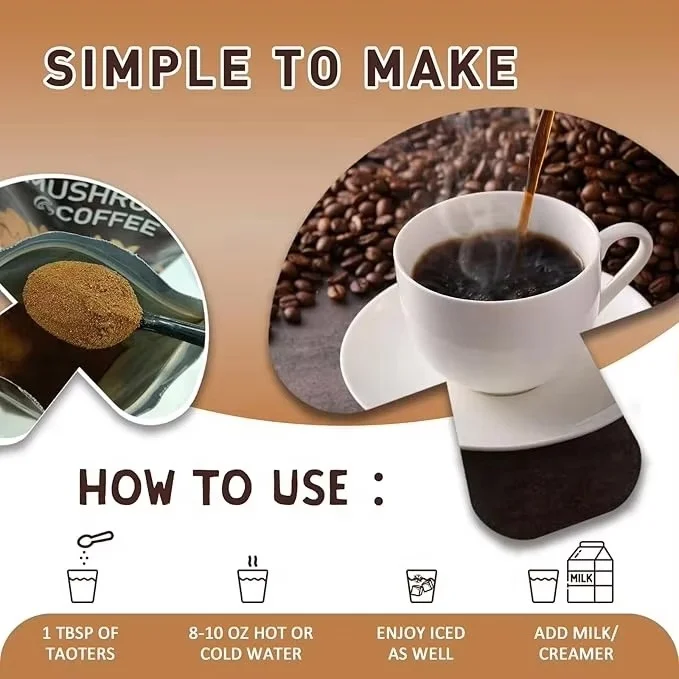 OEM Premium Mushroom Blend Coffee Powder Instant Coffee with Lion's Mane Reishi GMP Certified for Energy & Fatigue Reduction