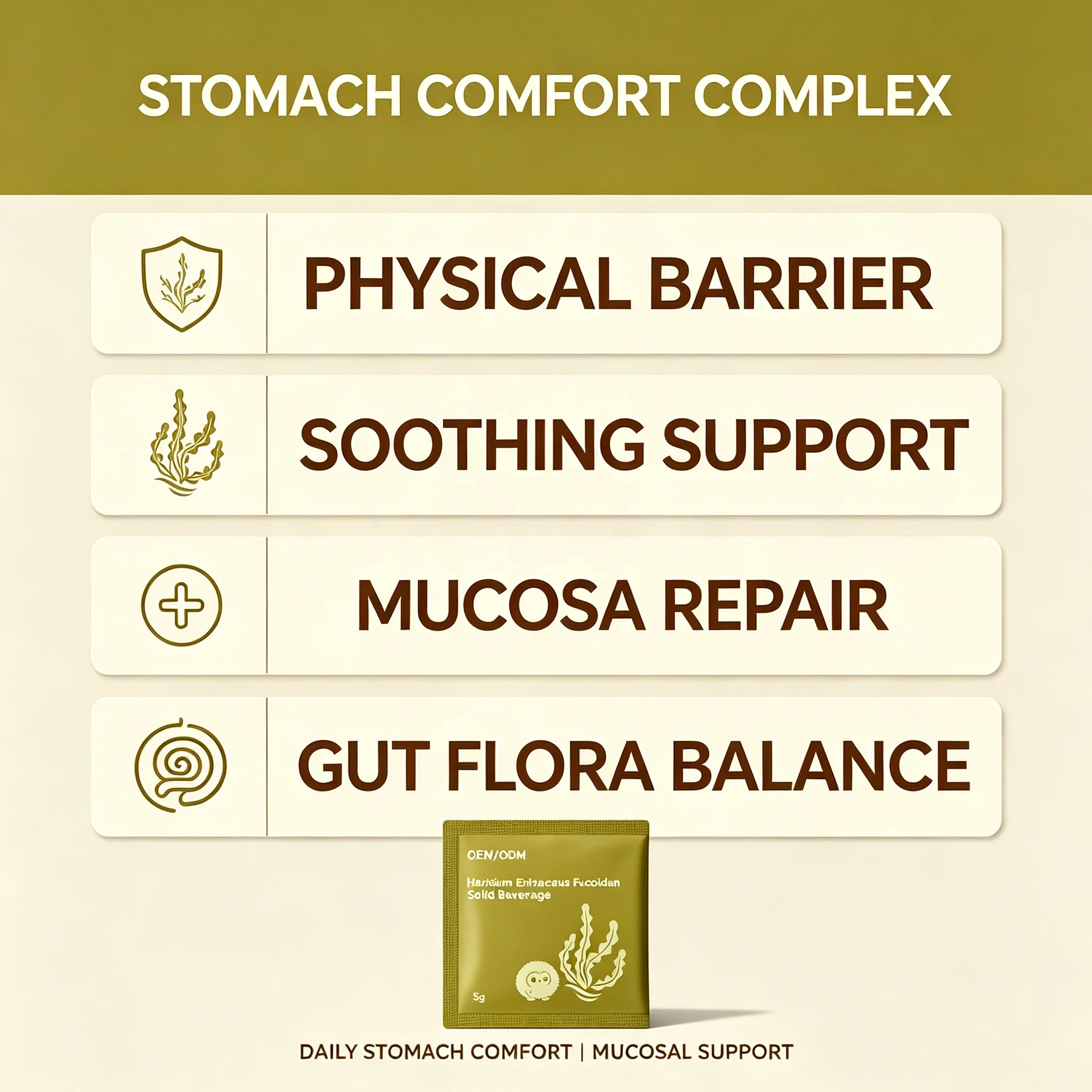 OEM Fucoidan Lion's Mane Mushroom Powder Supports Gastric Mucosa Health & Digestive with Collagen Peptides Prebiotics Supplement