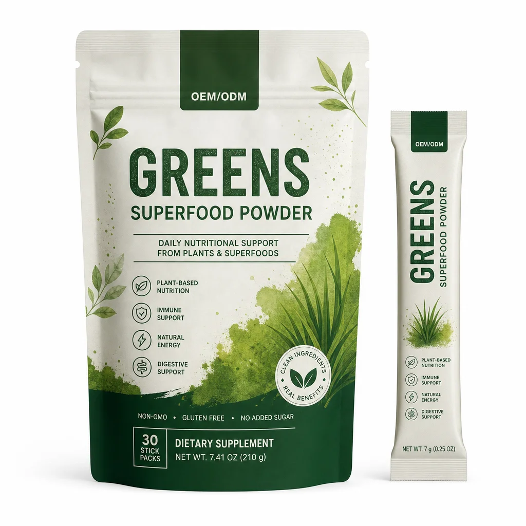 OEM Private Label Super Greens Powder Non-GMO Supplements with Vitamin Probiotics & Digestive Enzymes Herbal Supplement