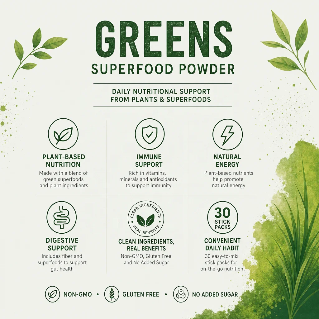 OEM Private Label Super Greens Powder Non-GMO Supplements with Vitamin Probiotics & Digestive Enzymes Herbal Supplement
