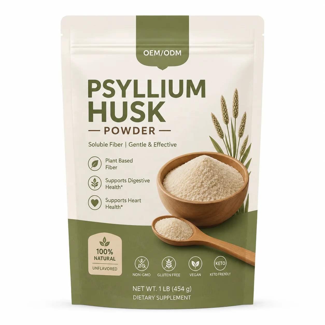 Psyllium Husk Powder Plantago Ovata Husk Extract for Fiber Digestion Mixes Easily with Juice & Smoothies