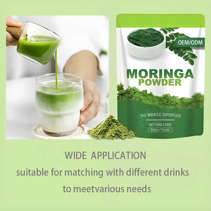 OEM Moringa Leaf Powder Rich in Antioxidants & Immune Vitamins Green Superfoods Vegan Perfect for Smoothies Drinks Tea